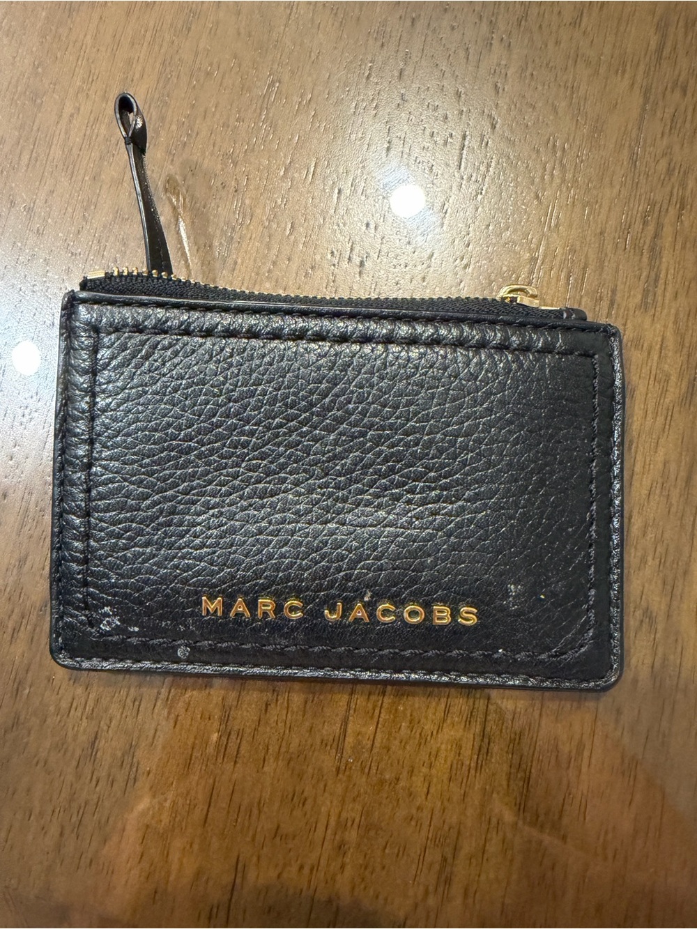 Marc Jacobs Black Leather Zip Card Holder with Gold Logo